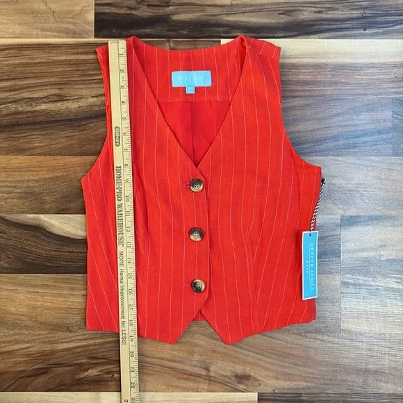 Draper James Red Striped Button-Up Vest size XS - Picture 6 of 8